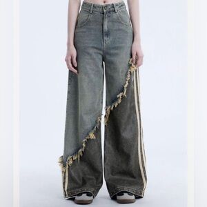 NWT Aelfric Eden Two-Tone Frayed Wide Leg Jeans